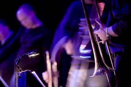 Focus on the trombone in a San Francisco Swing Band