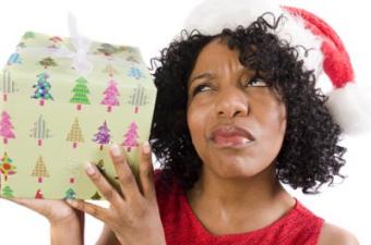 Woman holding Christmas present