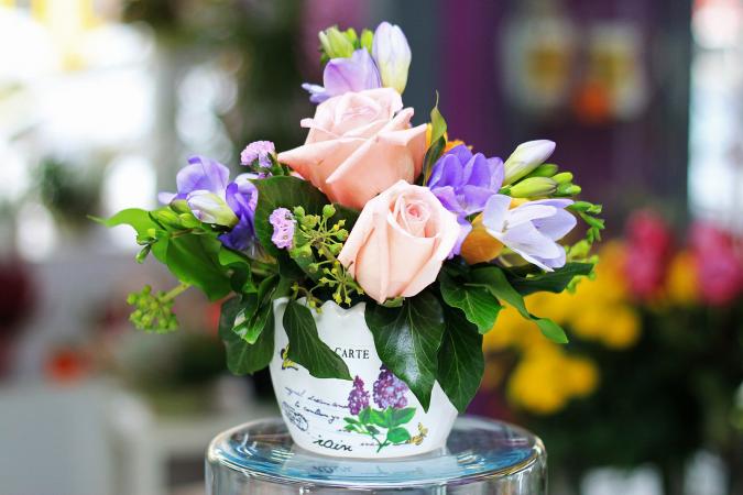 Pink and purple flower arrangement