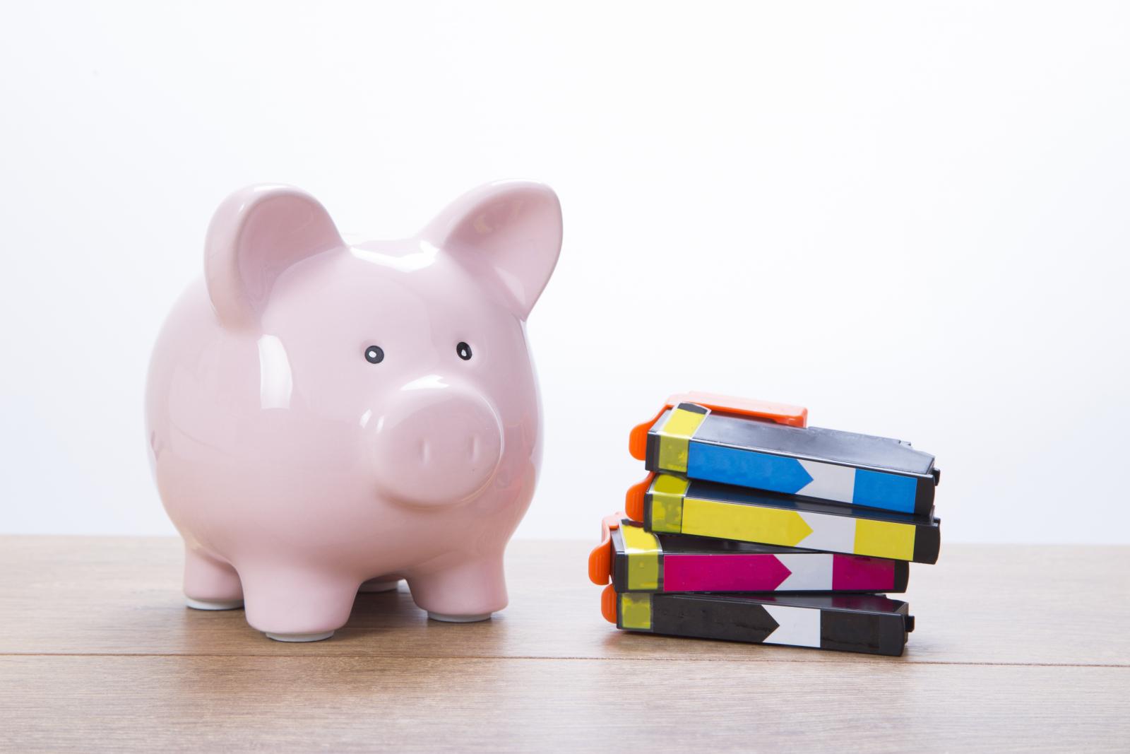 Piggy bank with ink cartridges