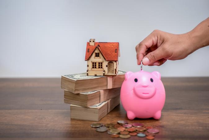 Piggy bank and cash