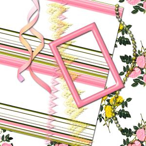 pink, green, and yellow scrapbook kit