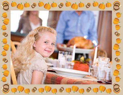 girl enjoying Thanksgiving dinner