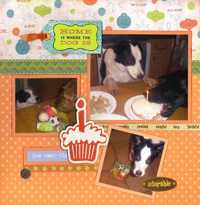 Scrapbook page layout of Higgens 1st birthday © Shirley Mitchell
