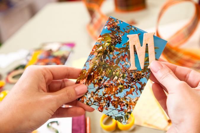 card and cut out letter M