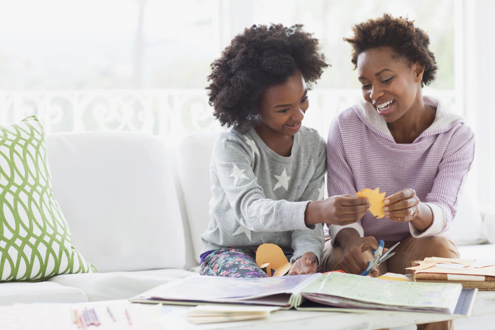 Mother and daughter crafting together
