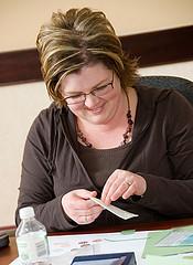 Woman scrapbooking