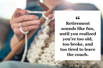 Senior woman knitting on couch at home