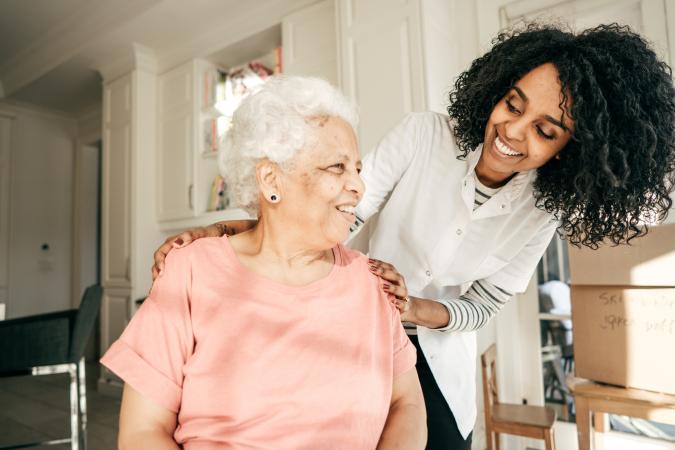 Caregiver and elderly person