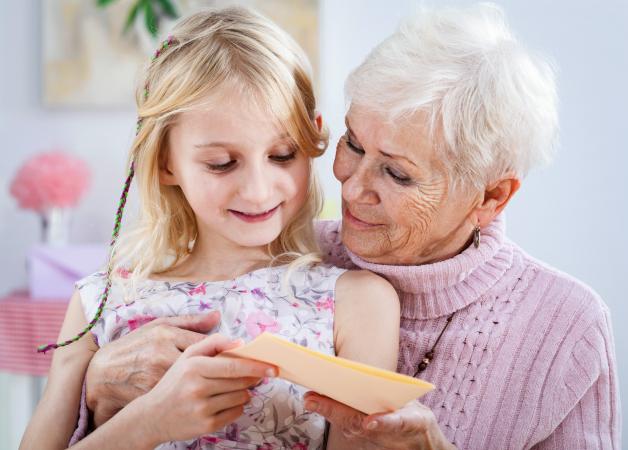 grandmother reading poem by granddaughter