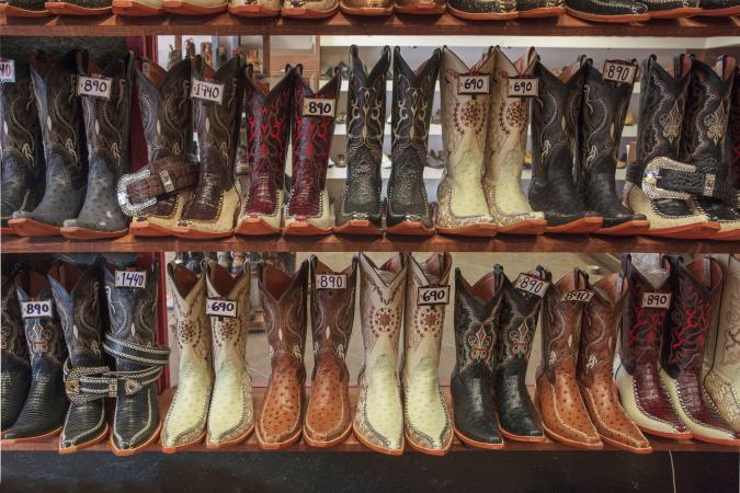 Cowboy boots for sale in shop