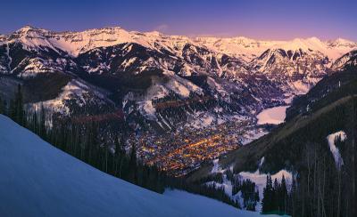 telluride ski resort at dusk