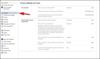 Screenshot of privacy settings screen in Facebook on a desktop computer
