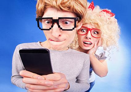Couple looking at Facebook