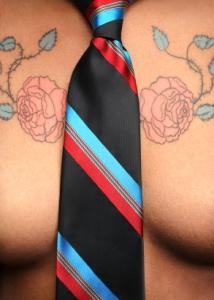 Business casual breast tattoo