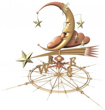 luna y estrellas en rosa de los vientos