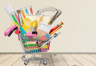 cart of school supplies