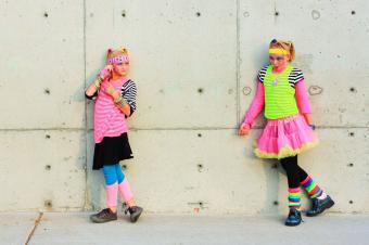 Girls wearing colorful leg warmers