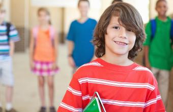 Boy at school with friends