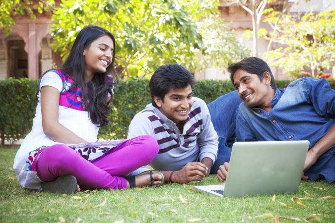 students on lawn