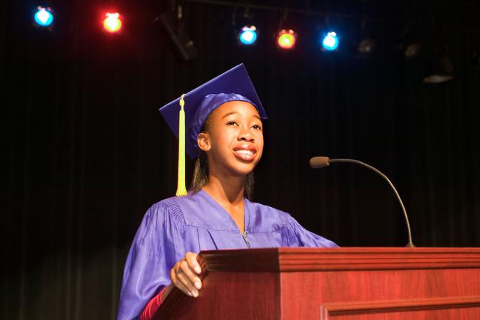 Woman speaker at graduation ceremony