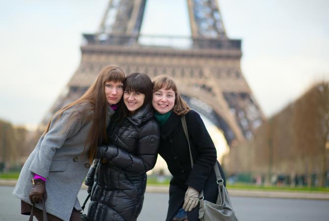 Students in Front of the Eiffel Tower
