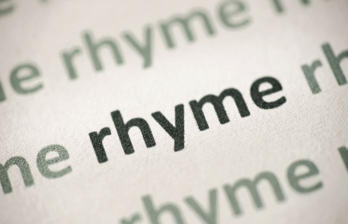 Word rhyme printed on paper macro