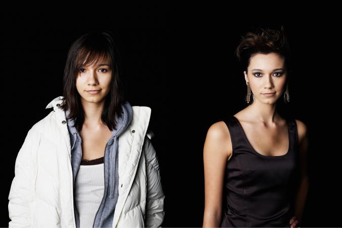 Model with before and after makeup