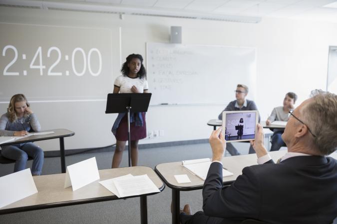 Girl in high school debate