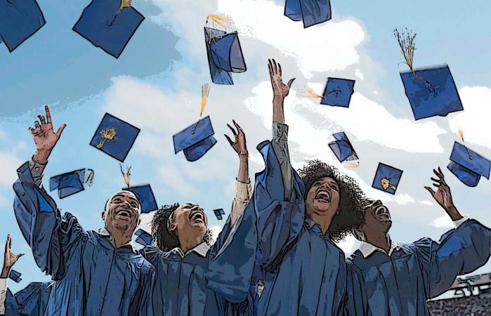 Students throwing caps at graduation