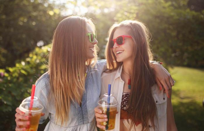 Two best friends laughing