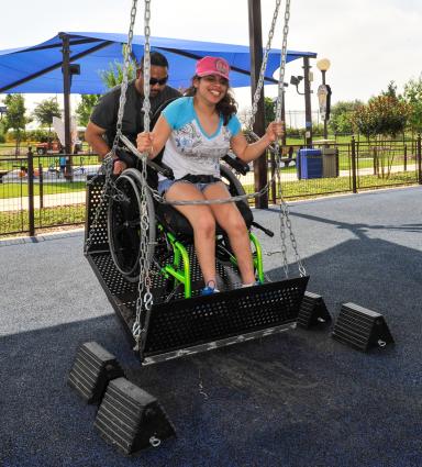 Wheelchair swing at Morgan's Wonderland