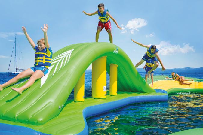 Kids playing in Wake Island's Aqua Park