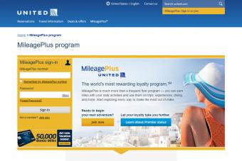 United MileagePlus Program for frequent flyers screenshot