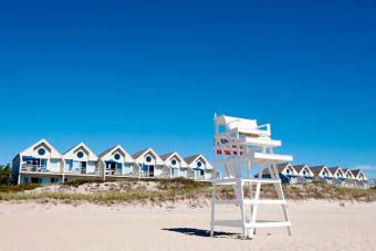 Lifeguard chair on beach, Montauk, East Hampton, New York State