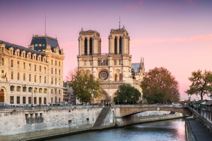Notre Dame cathedral at sunset