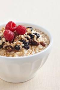 Oatmeal with fresh fruit on top.