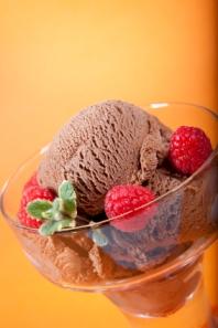 Chocolate Ice Cream with Raspberries