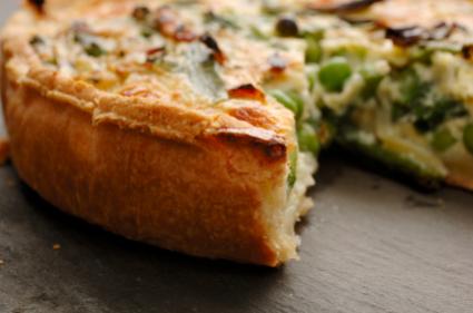 Sliced quiche.