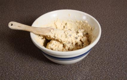 Cookie dough in mixing bowl