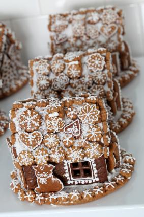 Gingerbread houses decorated with royal icing