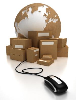 A globe with packages connected to a mouse.