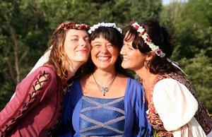 Bride and bridesmaids in medieval attire