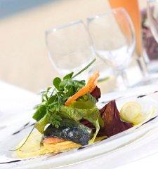 Salad served at a beach wedding reception