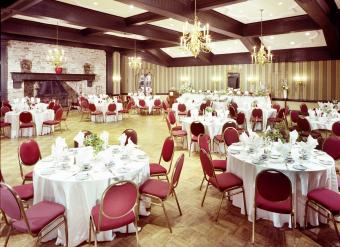 wedding hall with round table seating