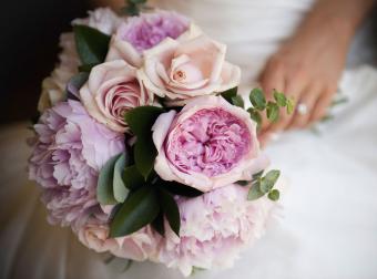 Pink roses and peonies bridal bouquet