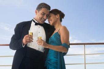 Couple in formal attire on ship