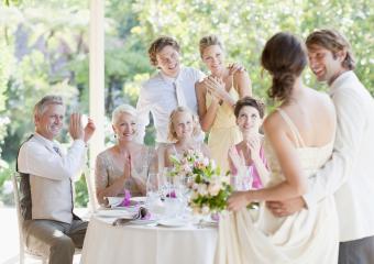 Family celebrating at wedding reception