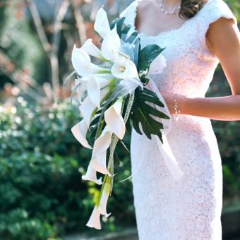 Ribbon Flower & Pearls Beaded Bridal Bouquet Bridesmaid Wedding