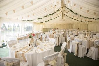 Wedding reception tables under tent